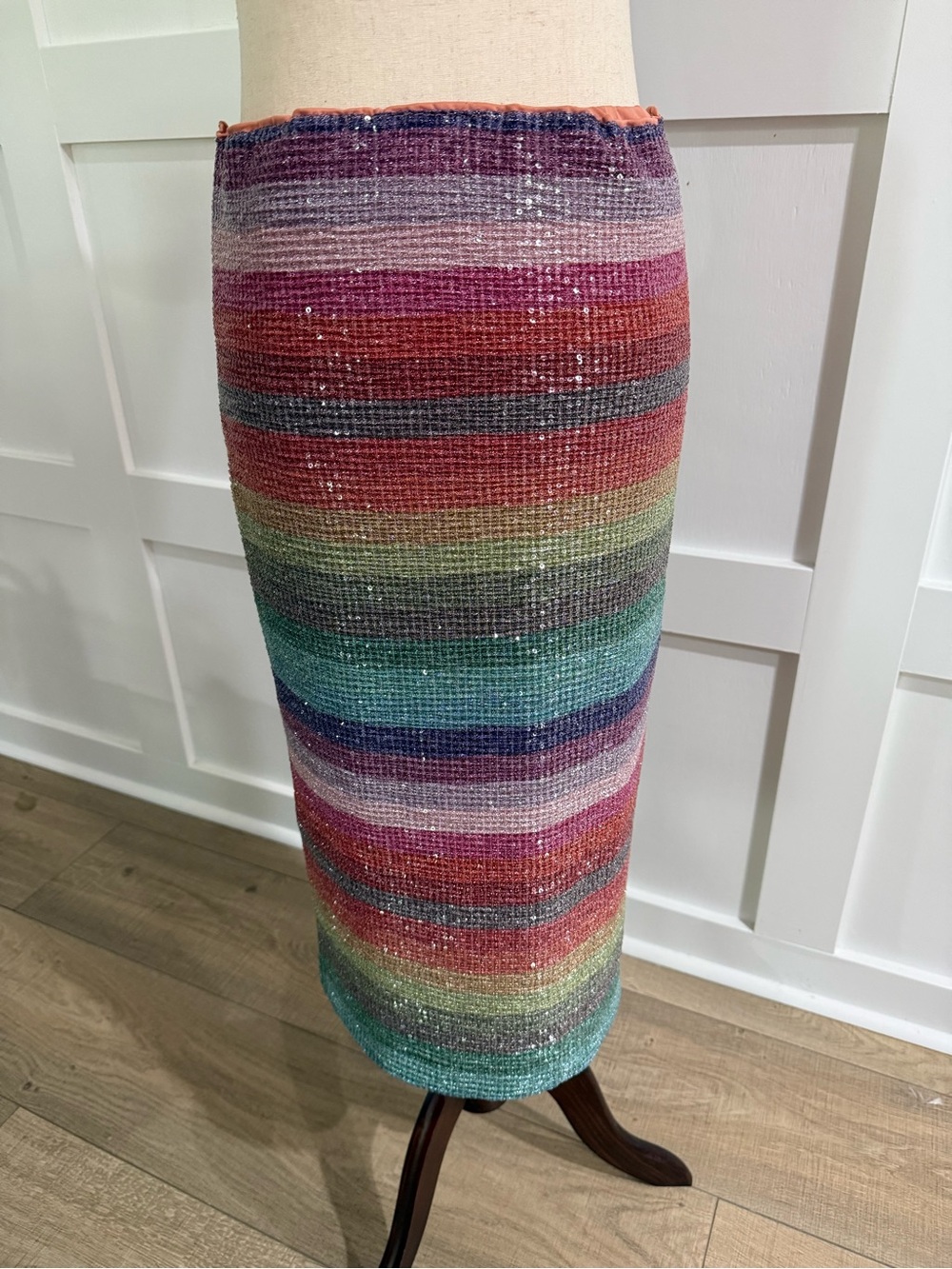 Eva Mendes New York & Company Rainbow Sequin Midi Pencil Skirt NWT Size Medium